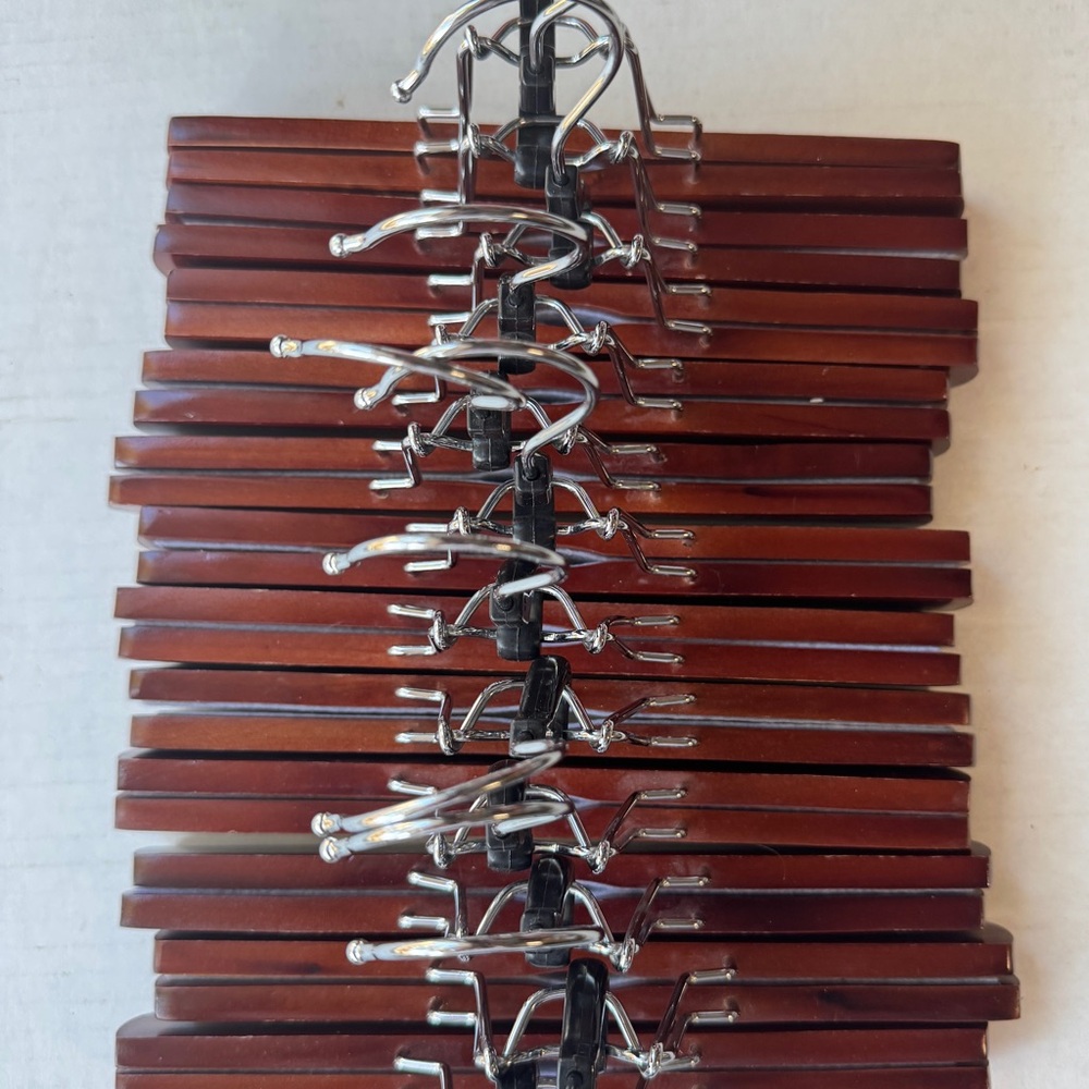 Wooden Clamp Hangers Pants Trousers Skirt 10" Natural Wood & Metal Swivel LOT 12